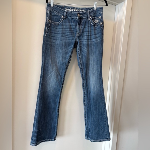 Harley Davidson Y2K Angel sequin sparkly flare jeans low rise - Picture 7 of 16